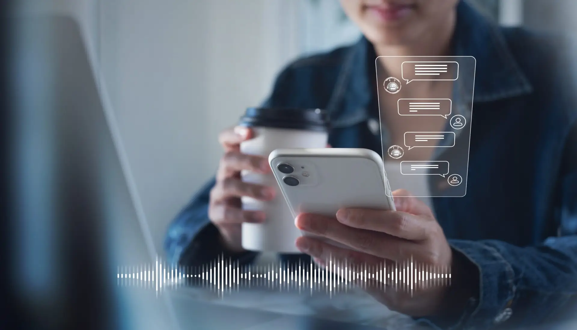 Chatbot conversation assistant on smartphone screen app interface with artificial intelligence technology providing virtual assistant